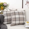 thumbnail image 5 of Retro Farmhouse Outdoor Buffalo Tartan Chequer Plaid Cotton Linen Decorative Throw Pillow Case Cushion Cover Pillowcase for Sofa 18 x 18 Inch, Set of 2, Khaki/Stripe, 5 of 6