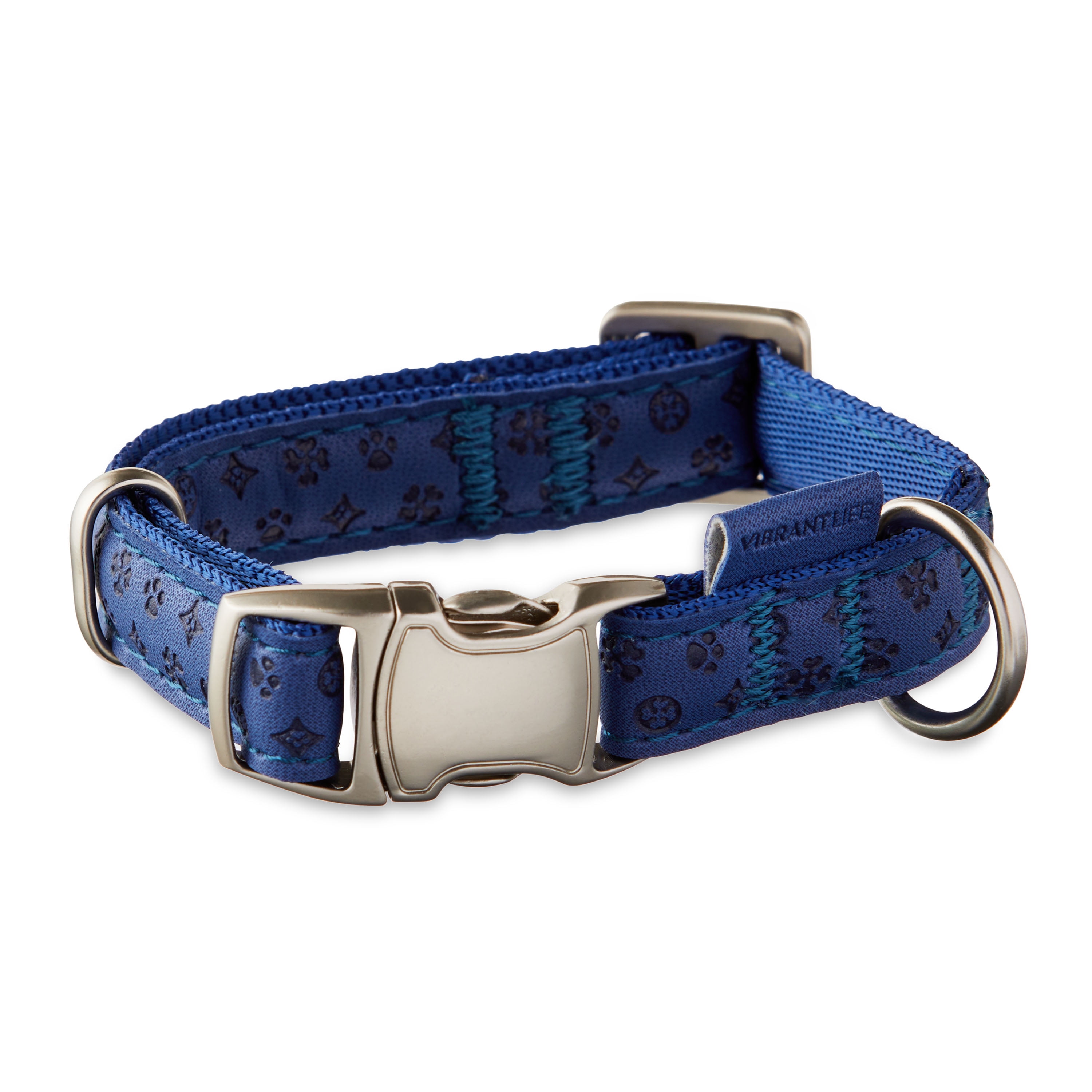 Vibrant Life Embossed Adjustable Dog Collar, Navy Blue, S
