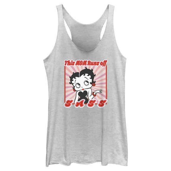 Women's Betty Boop This Mom Runs Off Sass  Racerback Tank Top White Heather Large