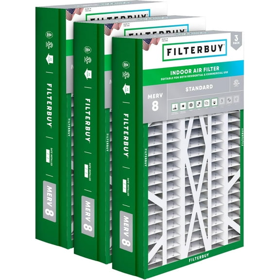 Filterbuy 14.5x27x5 Air Filter MERV 8 Dust Defense, Pleated HVAC AC Furnace Filter Replacement for Trane, American Standard & Honeywell, 3-Pack