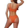 thumbnail image 3 of Women's Lace Up Decoration Push Up Bikini Sets 2 Piece Wide Strap Top Triangle Bottom Swimwear Bathing Suits 2 Sets X-Small Yellow, Orange, 3 of 5