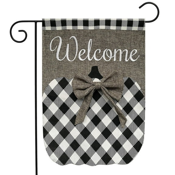Briarwood Lane Black and White Pumpkin Burlap Fall Garden Flag