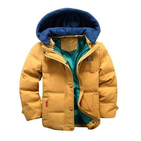 

Kids Outwear for Boys Toddler Kids Baby Boys Girls Winter Warm Long Sleeve Jacket Outerwear Coats Removable Hooded Padded Outwear Raincoat Yellow 110