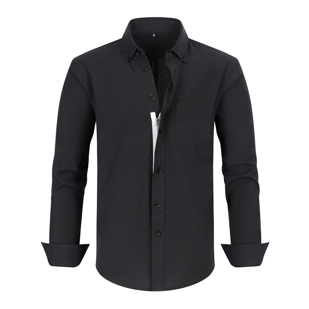 FJUCHAI Men's Shirt Solid Casual Button Down Collar Shirts Oxford