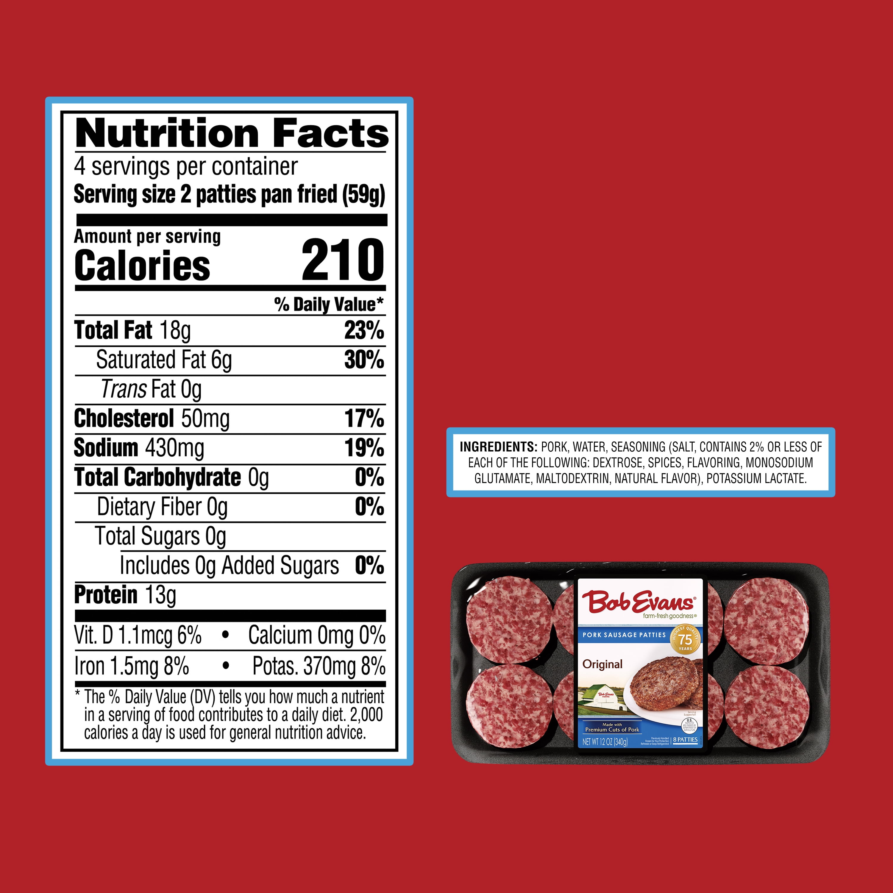 Bob Evans Original Pork Sausage Patties, 12 oz, 8 ct