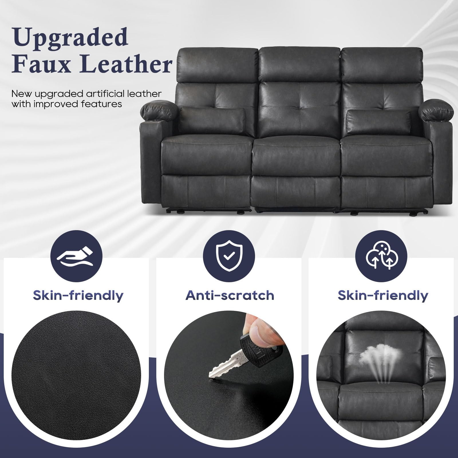 80'' Power Reclining Sofa with Heat and Massage, Electric Reclining Couch with Extended Footrest, Wall Hugger 3-Seater Recliner Sofa with USB Ports, Cup Holders for Living Room