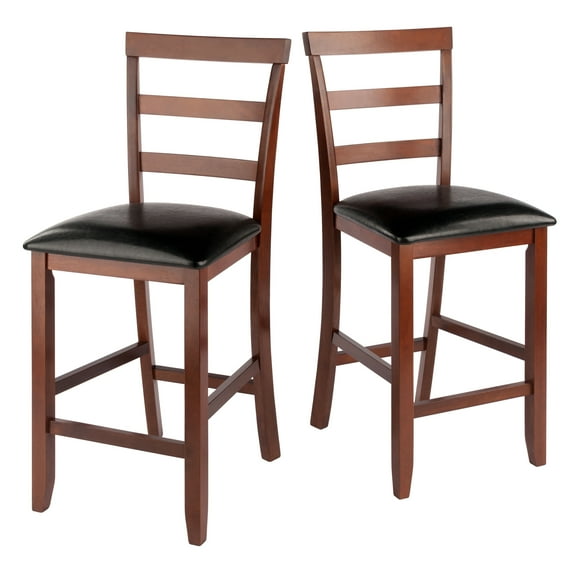 Winsome Wood Simone 2-Pc Cushion Ladder-back Counter Stool Set, Black & Walnut