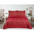 thumbnail image 2 of Marina Decoration Embroidered Stitching Coverlet Bedspread Ultra Soft Solid Bedding Summer Quilt Set with Quilted Sham, Gold Floral Red Pattern, 2 of 7