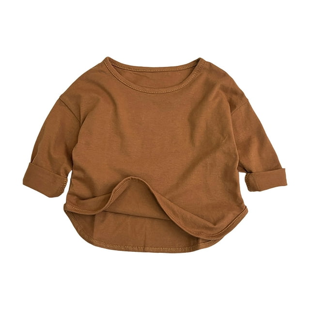 WUANDIXFA Toddler Girls Ruffle Shirt Girls Long Sleeved Tops Comfortable Soft Warm and Fashionable Solid Color Children Long Sleeves Brown,12-18 Months