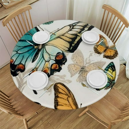

Patifu Butterflies Round Table Cover Stain Resistant and Washable for Indoor Outdoor Kitchen Dining Wedding Parties 100% Polyester Tablecloth Perfect for Home Kitchen Parties Holiday Dinner 54 -58