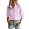 thumbnail image 2 of Womens Button Down Shirt Stand Collar Ruffle Top Striped Long Sleeve Shirts Work Tops for Women Trendy, 2 of 5