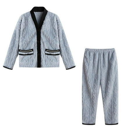 

Yidarton 2022 fleece pajamas women Winter Pajamas Women Coral Fleece Home Clothing Flannel Pajamas Suit Pajamas Cardigan Couples Home Clothing Blue L