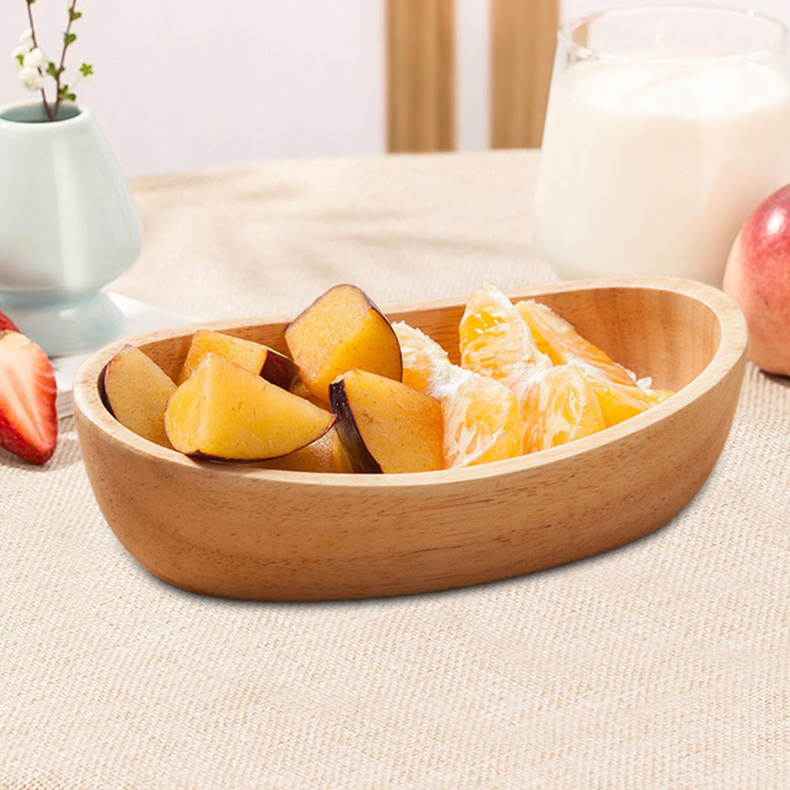 Wooden Salad Bowl Boat Shaped Fruit Bowl for Food, Fruits, Salad