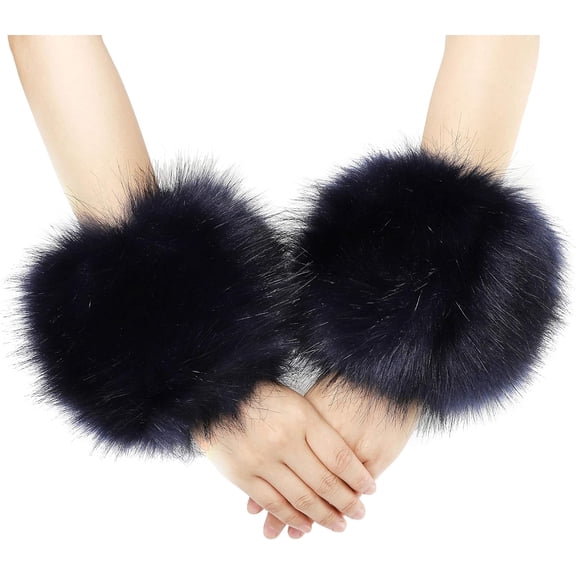 Women's Faux Fur Wrist Cuffs Arm Warmer - Fluffy Fuzzy Winter Warm Accessories for Women
