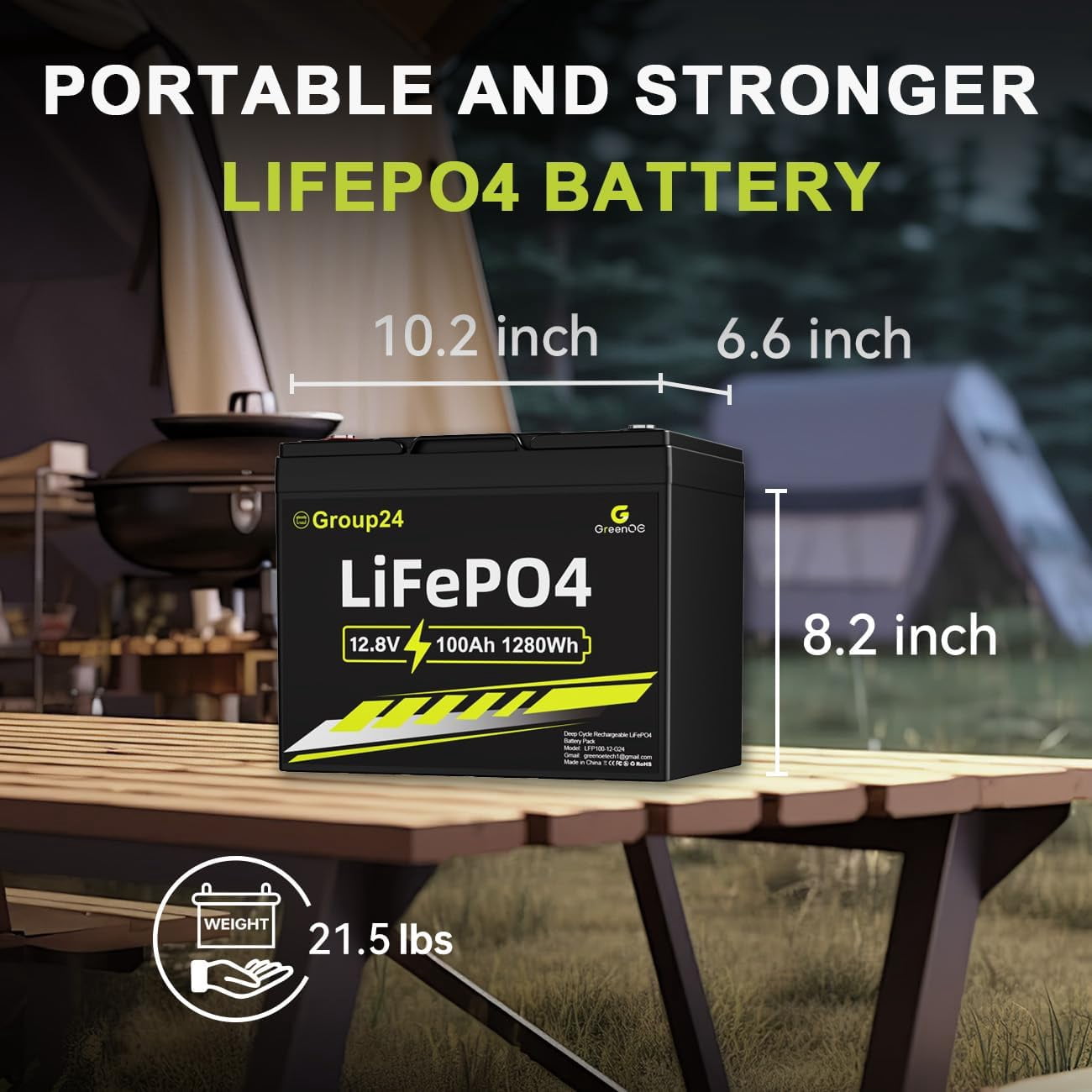GreenOE 12V 100Ah BCI Group 24 LiFePO4 Battery with Built-in 100A BMS, 15000 Deep Cycles for Solar System, Camping, Home Backup, Trolling Motor