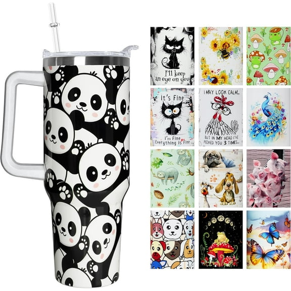 40 oz Panda Stainless Steel Tumbler with Handle Straw & Lid Panda Lover Cute Panda Tumbler Cup Travel Coffee Mug Panda Gifts for Women Girl