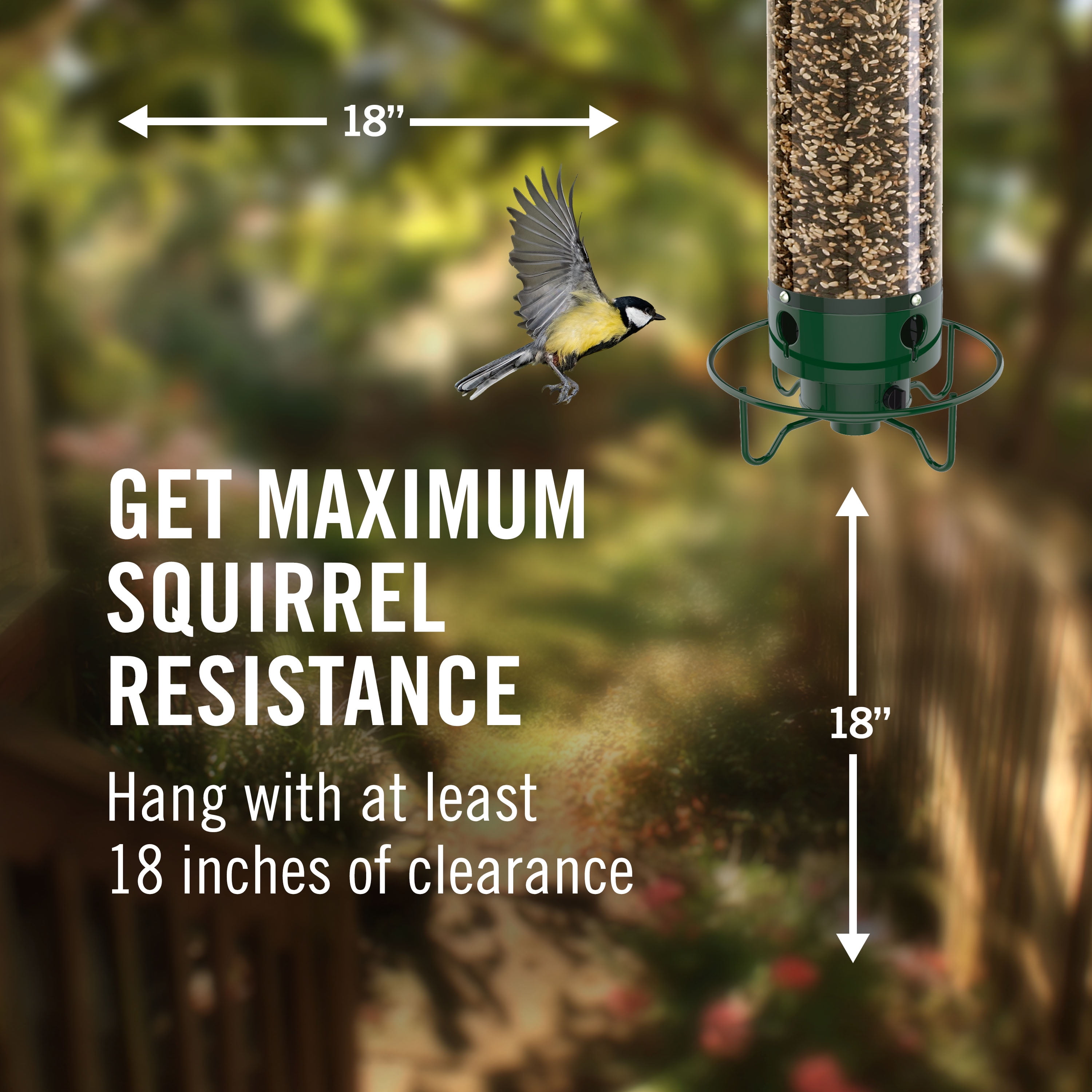 Droll Yankees Squirrel Proof Bird Feeders for Outdoors - YF-M - Flipper, Collapsible Perches, 5-Pound Seed Capacity, Green
