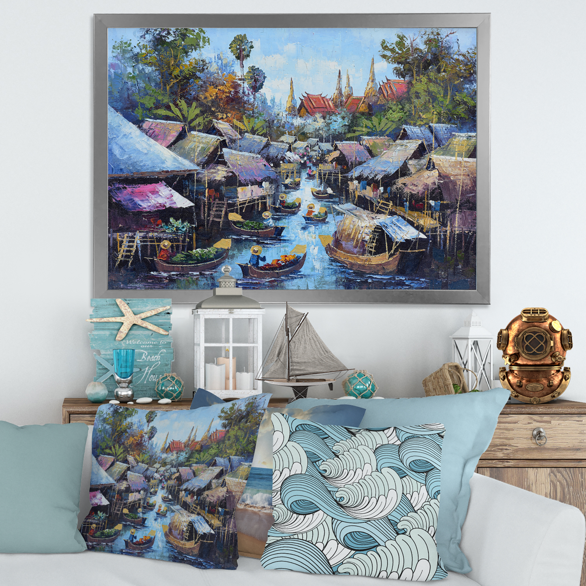Designart 'Ancient Waterside Life I' Traditional Framed Art Print