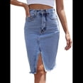 thumbnail image 3 of Falda Vaquera Midi Ajustada con Cintura Alta, Abertura Frontal y Dobladillo Sin Rematar para Mujer Azul L, 3 of 10