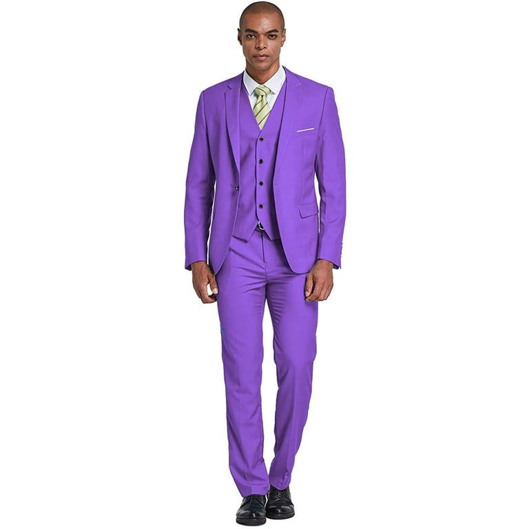 Men's slim fit 3 piece suit one button blazer tux vest & trousers clearance