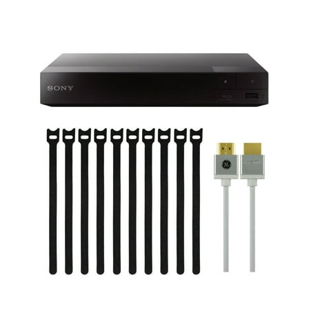 Sony BDP-S1700 Blu-ray Player Wired Streaming and 1080p Full HD Playback (Black) Bundle with Fastening Cable Ties and HDMI Cable (12 Items)