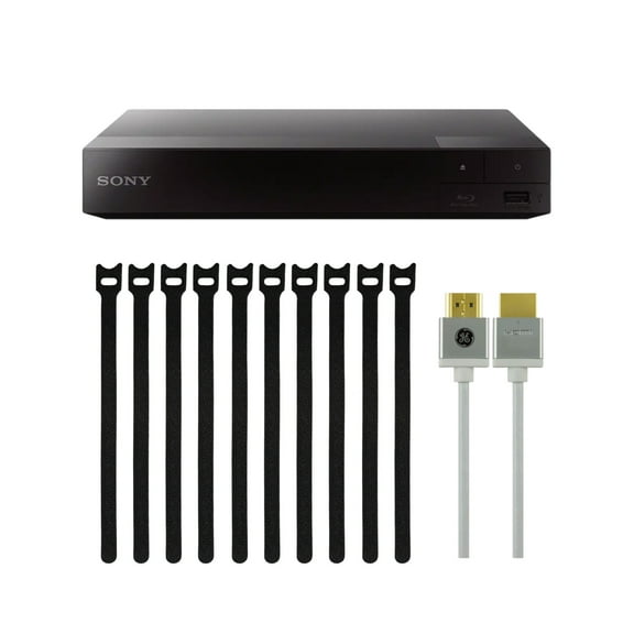 Sony BDP-S1700 Blu-ray Player Wired Streaming and 1080p Full HD Playback (Black) Bundle with Fastening Cable Ties and HDMI Cable (12 Items)
