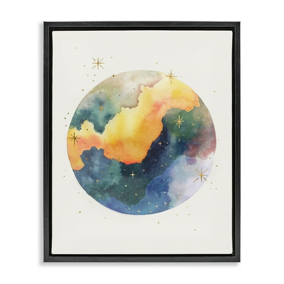 Stupell Industries Nebula & Stars Watercolor STEM Painting Black Floater Framed Canvas Art Print Wall Art, 17 x 21
