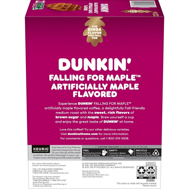 Dunkin' Donuts K-Cup Falling for Maple Artificially Maple Flavored Coffee - Compatible with Keurig Brewer - Medium - 22 / Box Dunkin' Donuts K-Cup Falling for Maple Artificially Maple Flavored Coffee - Compatible with Keurig Brewer - Medium - 22 / Box