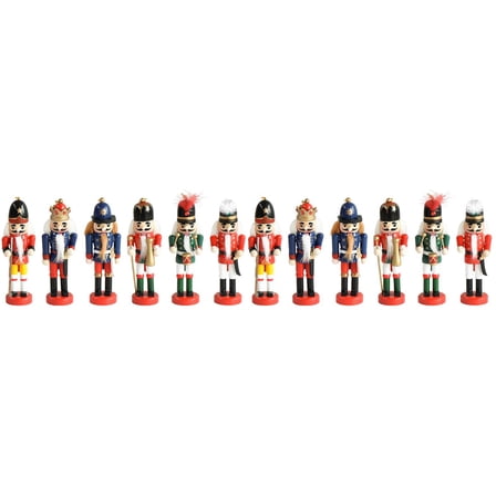Jiyike 12 pcs Christmas Nutcracker Ornaments Wooden Nutcrackers Hanging Decorations