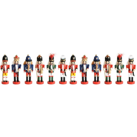 Jiyike 12 pcs Christmas Nutcracker Ornaments Wooden Nutcrackers Hanging Decorations