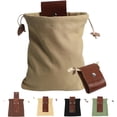 thumbnail image 1 of Foraging Bag, Belt Bag, Handmade Cowhide Canvas Foraging Bag, Haversack Bushcraft Bag Storage Folding Bag for Travel Camping Hiking, Leather Drawstring Bag, 1 of 6