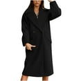 thumbnail image 2 of Women's Woolen Coats Notch Lapel Double Breasted Wool Blend Mid Long Pea Trench Coat Overcoats Fall Winter Office Outwear Pea Coat, 2 of 7