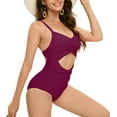 thumbnail image 6 of Womens Swimsuits Pimelu Bathing Suit for Women One Piece Swimsuit High Waist Swimsuit Women 2024 Summer Cut out Spaghetti Strap Monokini Bathing Suit Ladies Girls Solid Ruched Slim Swimsuits, 6 of 6