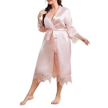

Extra Size Summer Cardigan Nightgown Long Sleeve Home Clothes Mid Length Bathrobe Ice Silk Pajamas Female Nightshirt Sleepshirt Nightgown