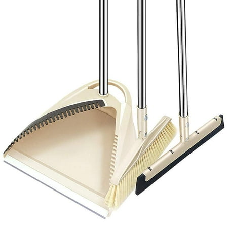 SLC Broom and Dustpan set, 3 Piece Grips Sweep Set with Dust Pan, Floor Squeegee, 48.3
