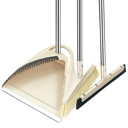 Garden Broom SLC Broom and Dustpan set, 3 Piece Grips Sweep Set with Dust Pan, Floor Squeegee, 48.3
