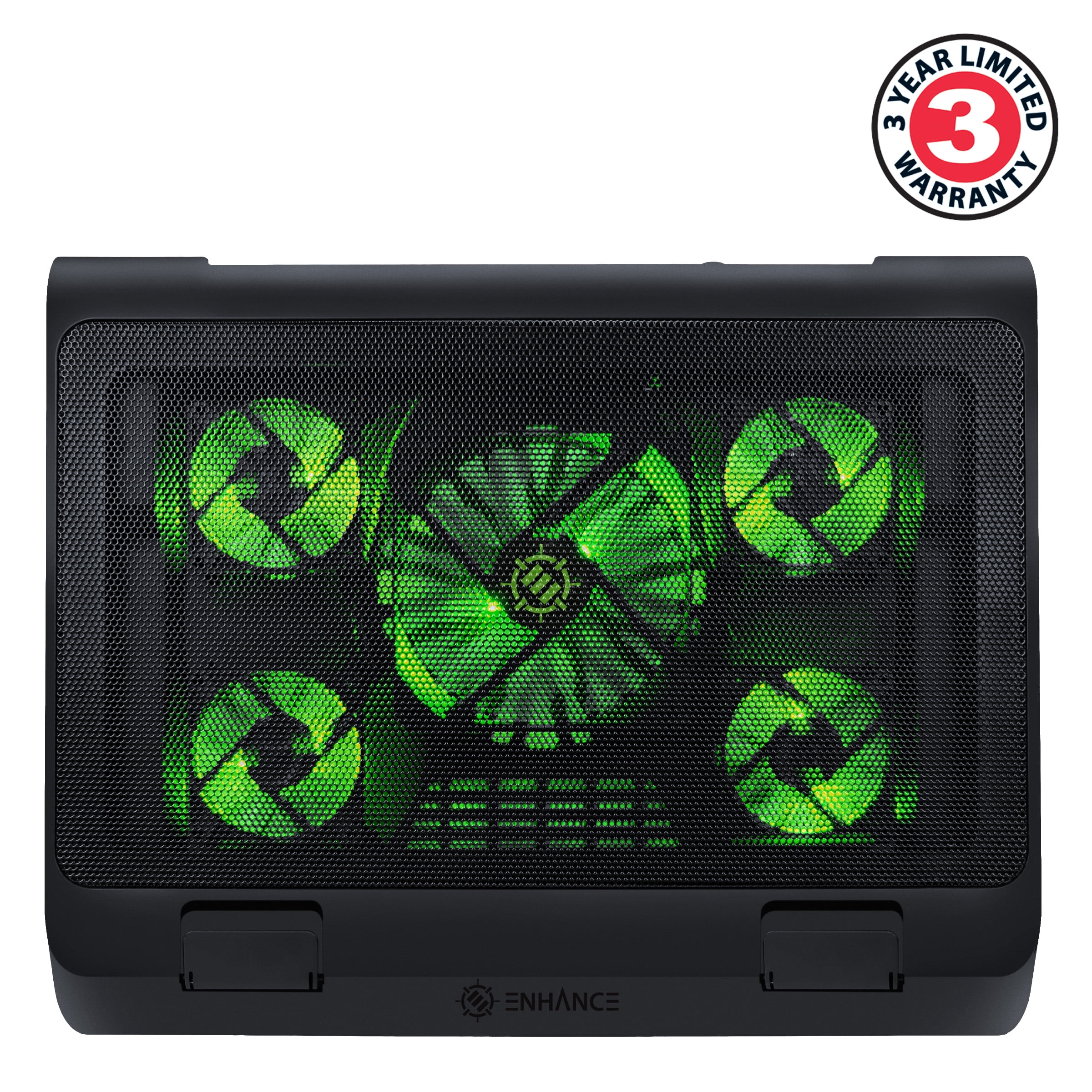 ENHANCE Gaming Laptop Cooling Pad Stand with LED Fans , Adjustable Height , & USB Port for 17 inch Laptops 5 Ultra Quiet Fans 2550 RPM & Built In Bumpers Green