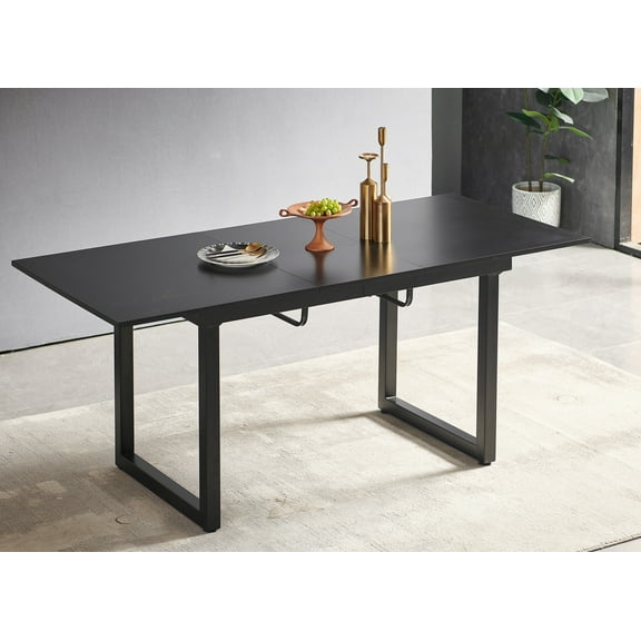 MAYEERTY Modern Square Extendable Dining Table - Black Metal Legs