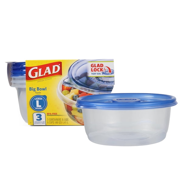 Contenedor de almacenamiento de alimentos Glad GladWare Big Bowl 1.4 L, juego de 3