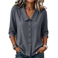 thumbnail image 2 of VBVC Women's Cotton-Linen Button Down Blouse , Ladies' Peter Pan Collar 3/4 Sleeve Top , Office Work Summer Shirts For Women,Dark Gray,S-2XL, 2 of 9
