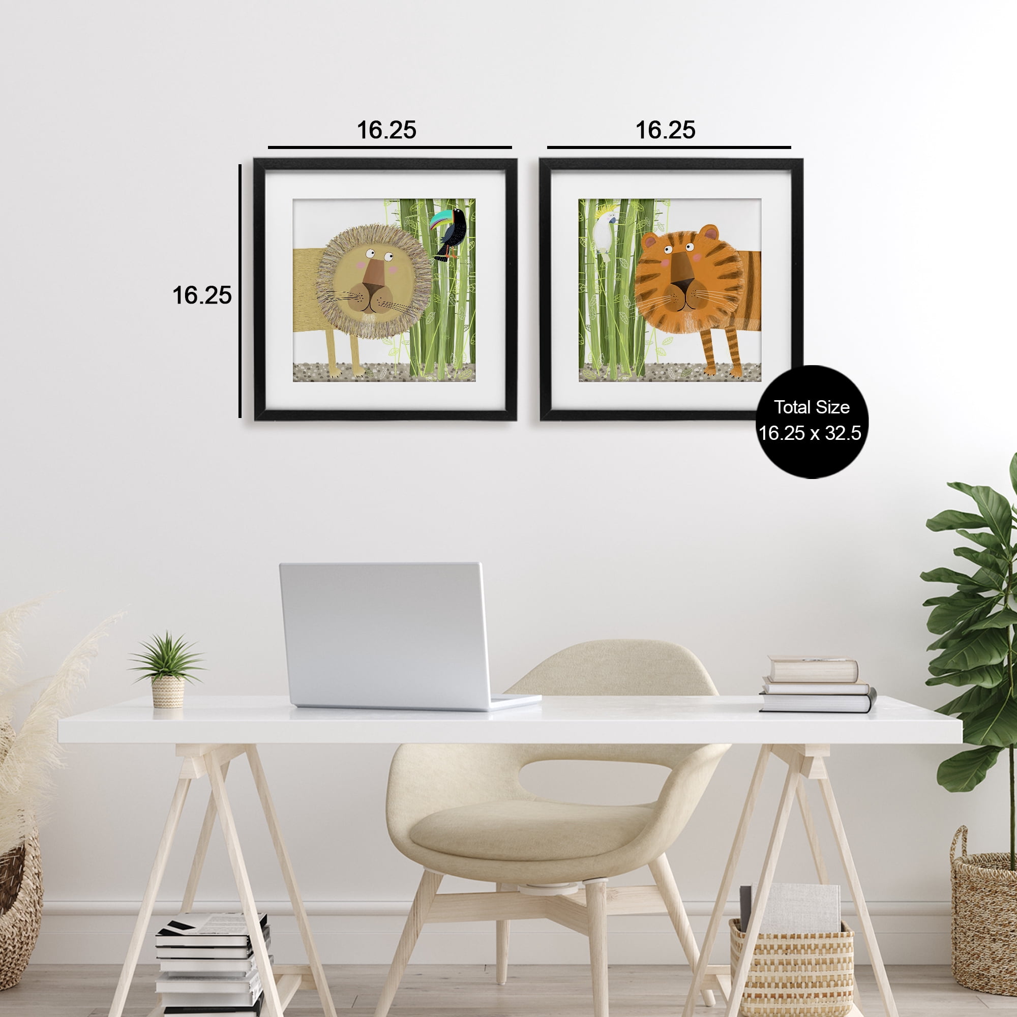 Stupell Industries Bamboo Trees & Animals 2 Piece Black Framed Print Under Glass Set, design by Carla Daly