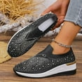 thumbnail image 4 of Dakaela Women's Mesh Slip on Wedge Walking Shoes Rhinestone Glitter Ballroom Jazz Latin Dance Fashion Sock Sneakers Black 10, 4 of 9