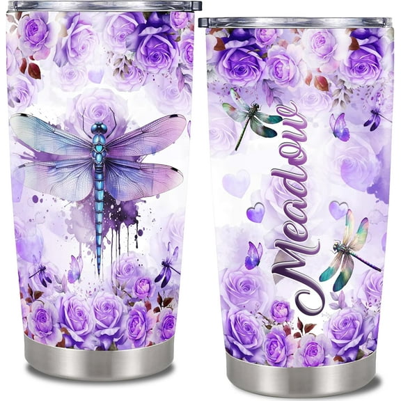 Personalized Dragonfly Tumbler Insulated Cup With Lid Customized Name Travel Coffee Mug For Women Mom Girls Water Bottle Gifts Mothers Day Birthday