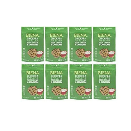 Biena Vegan Non-gmo Baked Chickpea Snacks, Sour Cream & Onion, 8Count 5 Ounce (Pack of