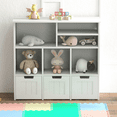 thumbnail image 6 of Toy Storage Cabinet with with 3 Movable Drawers & Hidden Wheels, Wood Toy Chest Kids Open Bookshelf with 6 Storage Cubbies, 6 of 9
