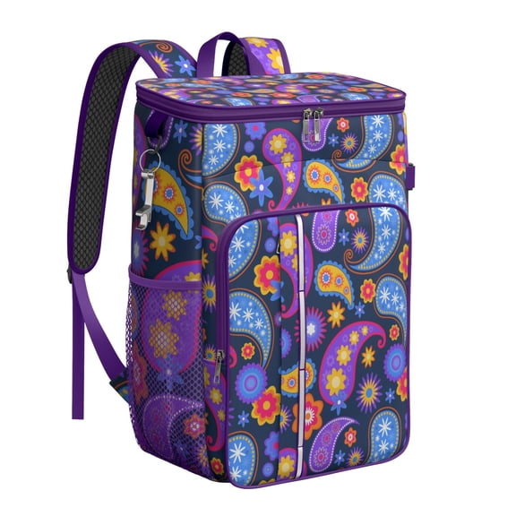 Retro Paisley Insulated Backpack Cooler - 20L Soft Cooler Bag with Artistic Mandala Design, Leak-Proof for Travel, Hiking & Outdoor Activities
