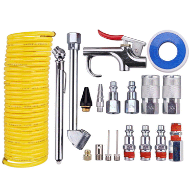 Air Compressor Accessory Kit, 1/4 inch NPT Air Tool Kit with 25 ft Coil Nylon Hose/Blow Gun/Tire Gauge - 20 Pieces