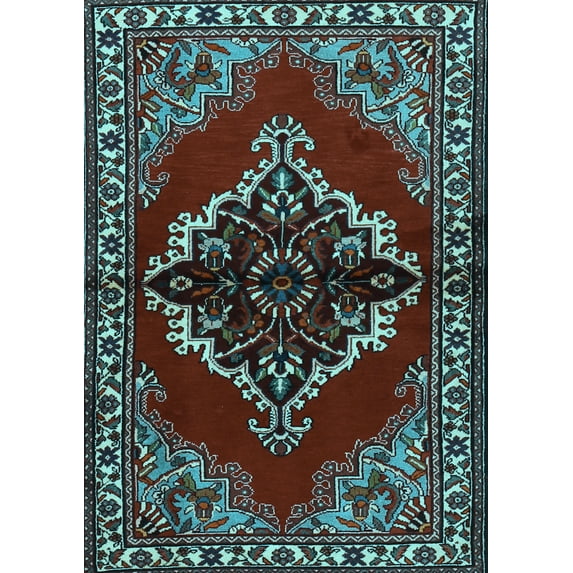 Ahgly Company Indoor Rectangle Medallion Light Blue Traditional Area Rugs, 2' x 3'