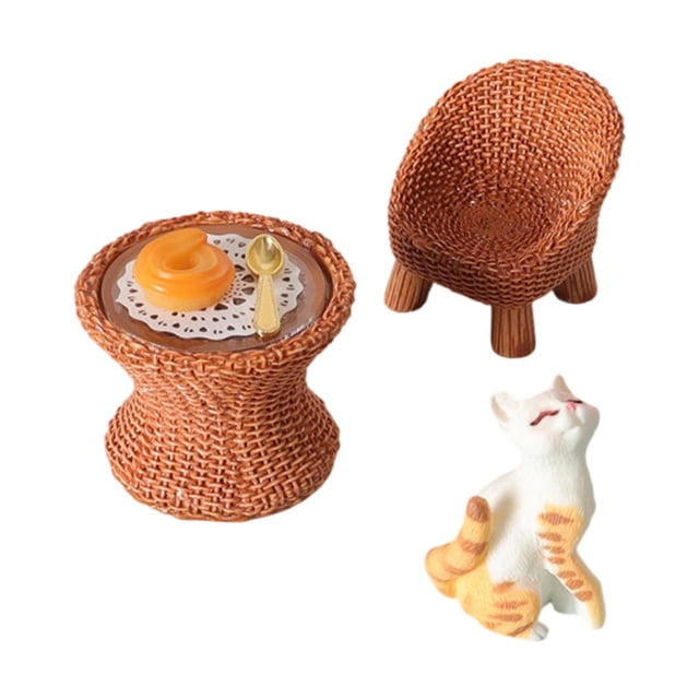 Figura de gato en miniatura, modelo de mesa y silla, juguete realista de juego de simulación con muebles, modelo para micropaisaje de jardín de hadas. Gato con la cabeza levantada