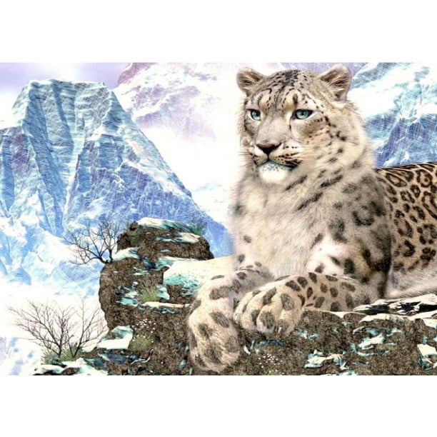 Pintura de diamante (DE5421) Leopardo de las nieves Cuadro de diamantes de imitación redondo completo Juego de bricolaje 40x30cm 30x40cm Hugtrwg Para estrenar